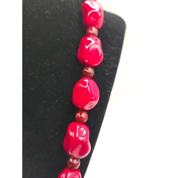 Joan Rivers Red Nugget Bead Necklace Gold Tone Signed Boxed Classic Collection - Picture 6 of 6